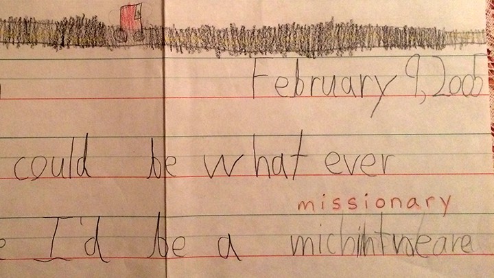 Child's Handwriting - I Would Want To Be A Missionary